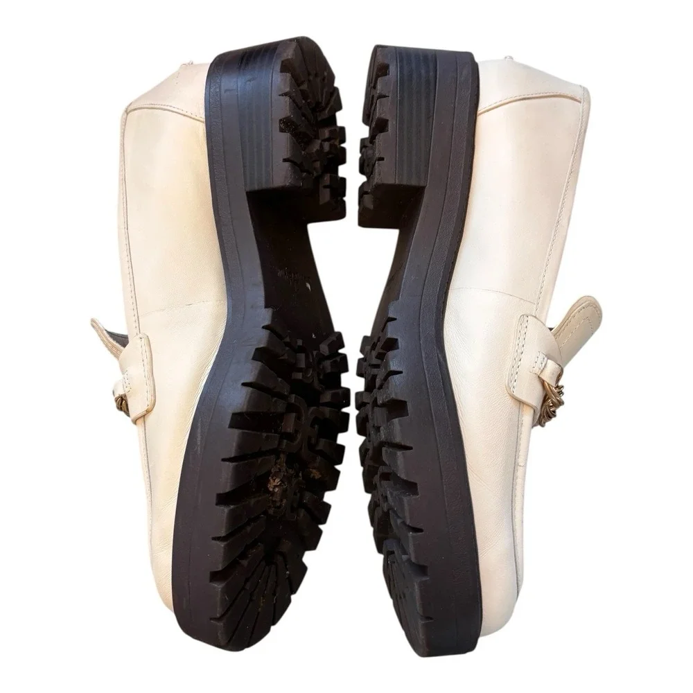 Sam Edelman Taelor Womens 9 M Cream Leather Gold Chain Lug‎ Sole Loafers Chunky